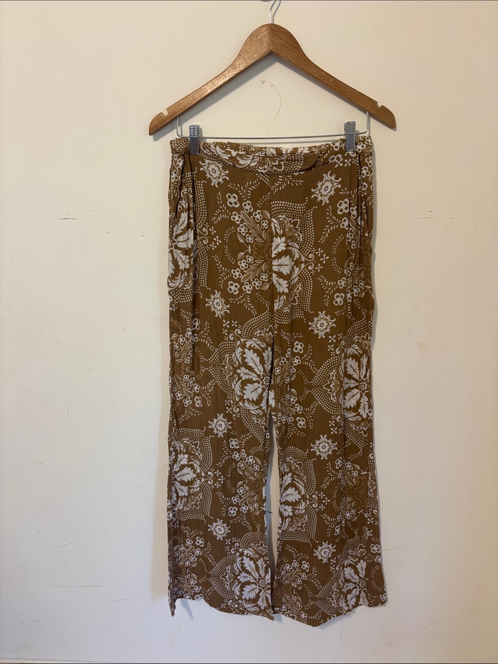 Brown Floral Wide Leg Pants - Unbranded